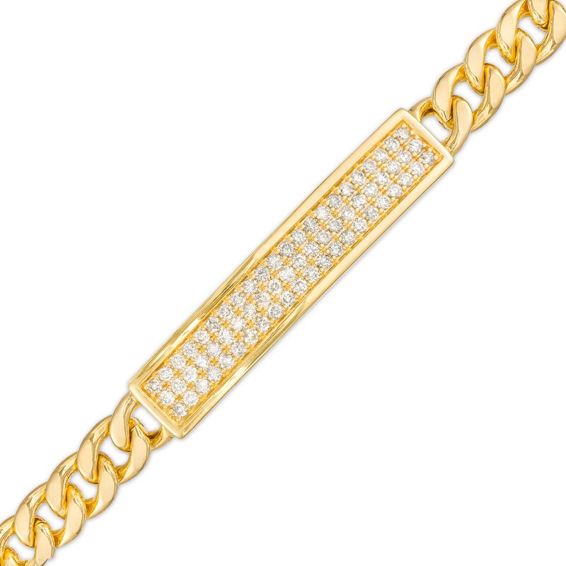 Men's 1 CT. T.W. Diamond Curved ID Curb Chain Bracelet in 10K Gold – 8.5"