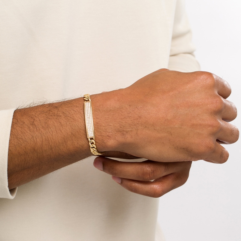 Main Image 2 of 1 CT. T.W. Diamond Curved ID Curb Chain Bracelet in 10K Gold – 8.5"
