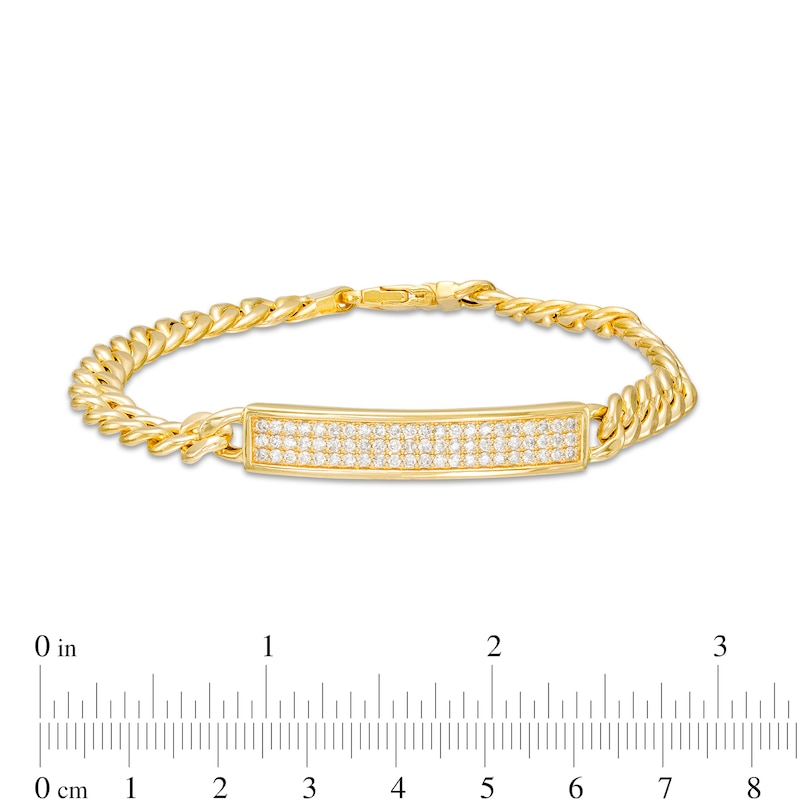 Main Image 4 of 1 CT. T.W. Diamond Curved ID Curb Chain Bracelet in 10K Gold – 8.5"