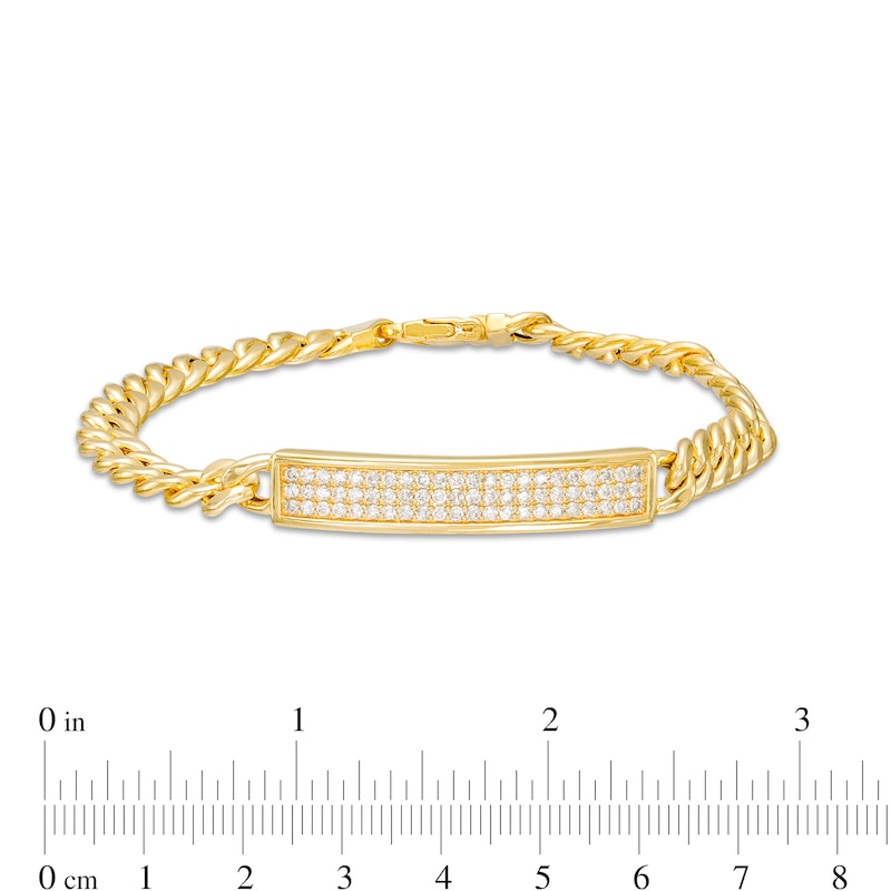 Men's 1 CT. T.W. Diamond Curved ID Curb Chain Bracelet in 10K Gold – 8.5"