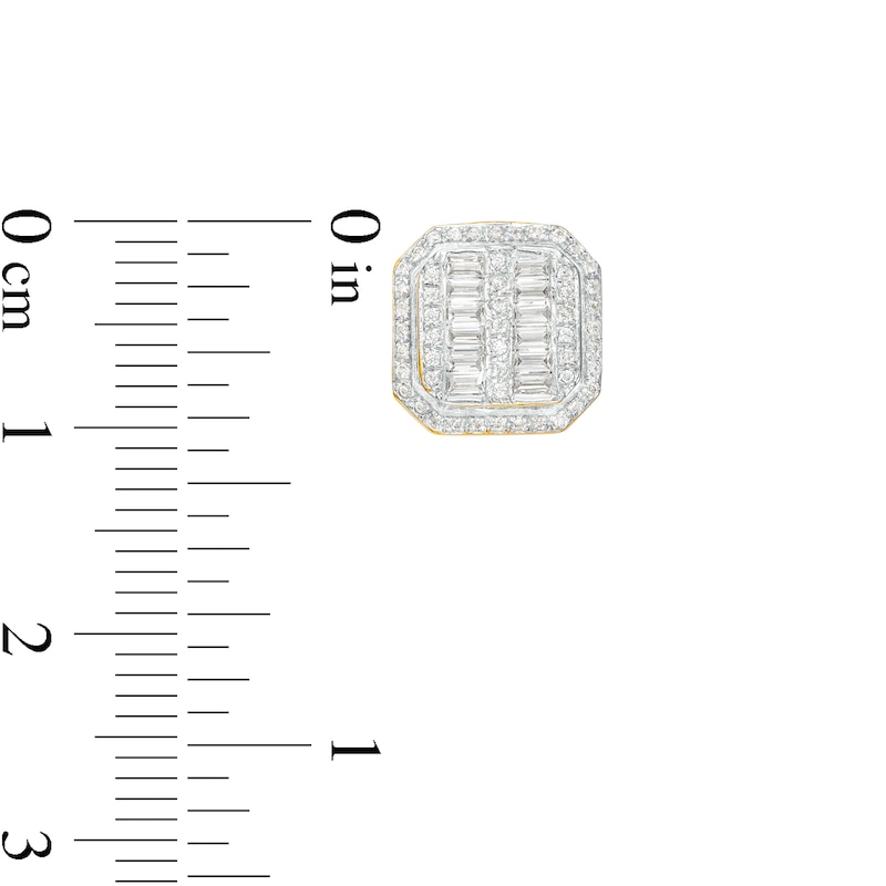 Main Image 2 of Men's 1/2 CT. T.W. Baguette and Round Multi-Diamond Octagonal Frame Stud Earrings in 10K Gold