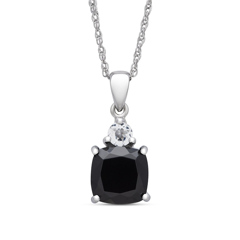 Main Image 1 of 9.0mm Cushion-Cut Onyx and White Topaz Pendant in Sterling Silver