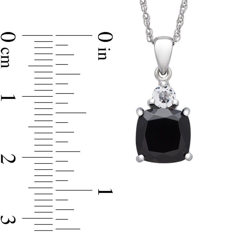 Main Image 2 of 9.0mm Cushion-Cut Onyx and White Topaz Pendant in Sterling Silver