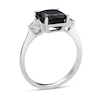 Thumbnail Image 2 of 8.0mm Cushion-Cut Onyx and White Topaz Ring in Sterling Silver