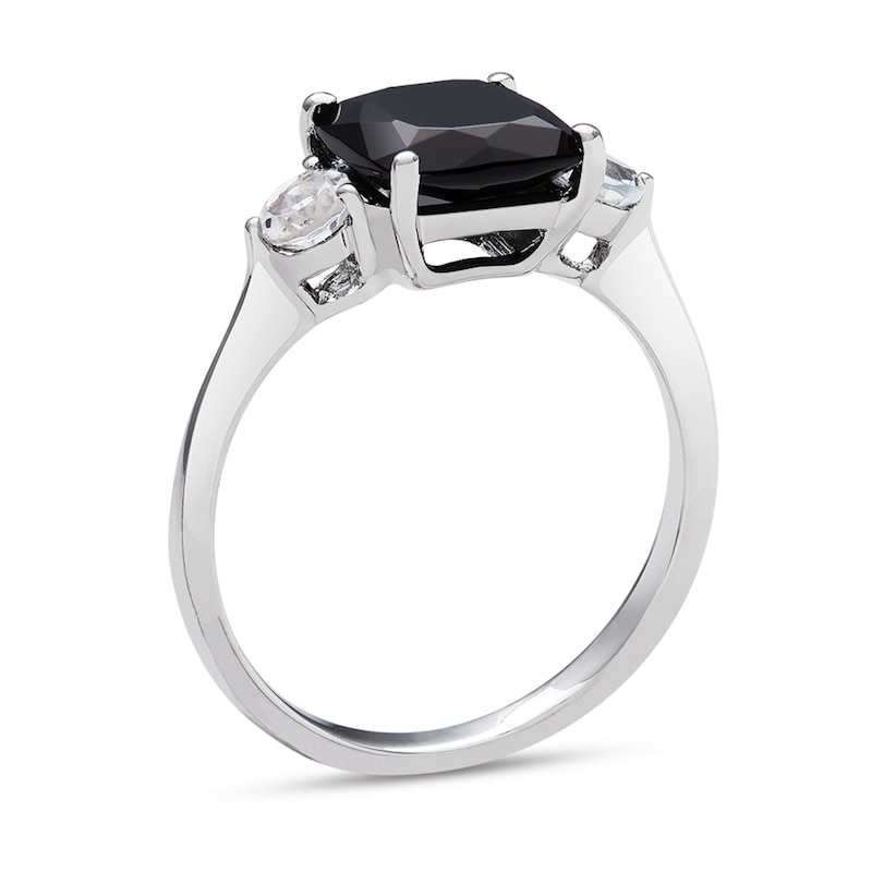 Main Image 2 of 8.0mm Cushion-Cut Onyx and White Topaz Ring in Sterling Silver