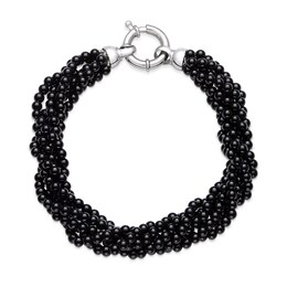 Onyx Bead Multi-Strand Bracelet with Sterling Silver Clasp - 8.0&quot;