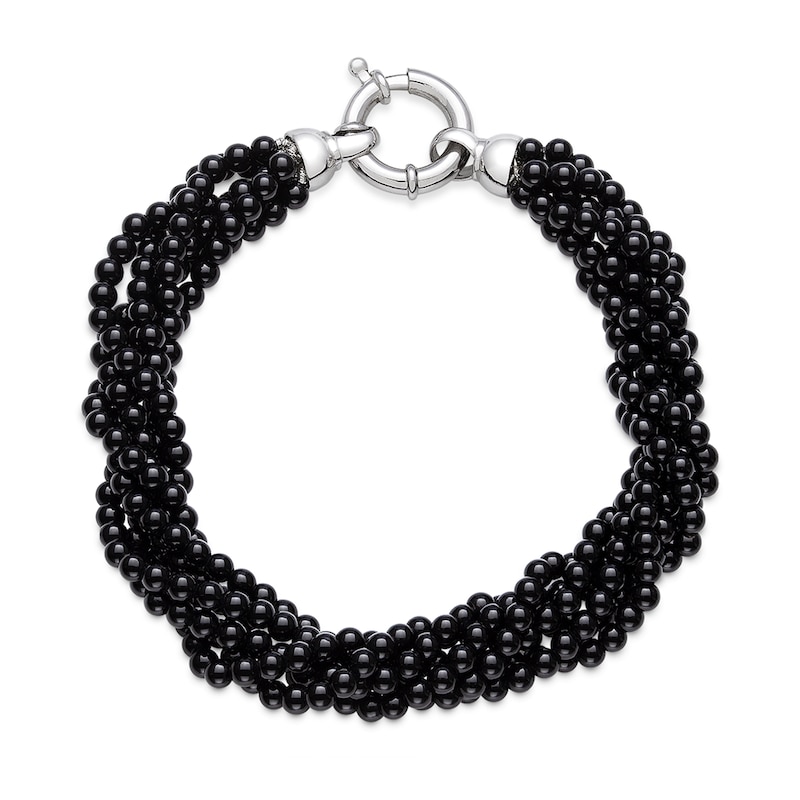 Main Image 1 of Onyx Bead Multi-Strand Bracelet with Sterling Silver Clasp - 8.0"