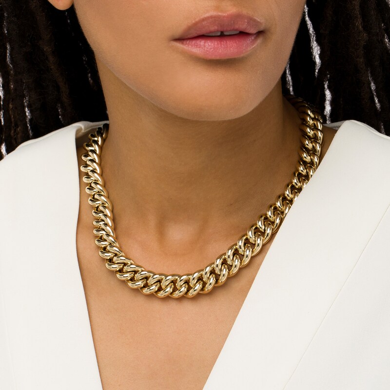 Main Image 2 of Italian Gold 4.0mm Curb Chain Necklace in Hollow 14K Gold - 18"