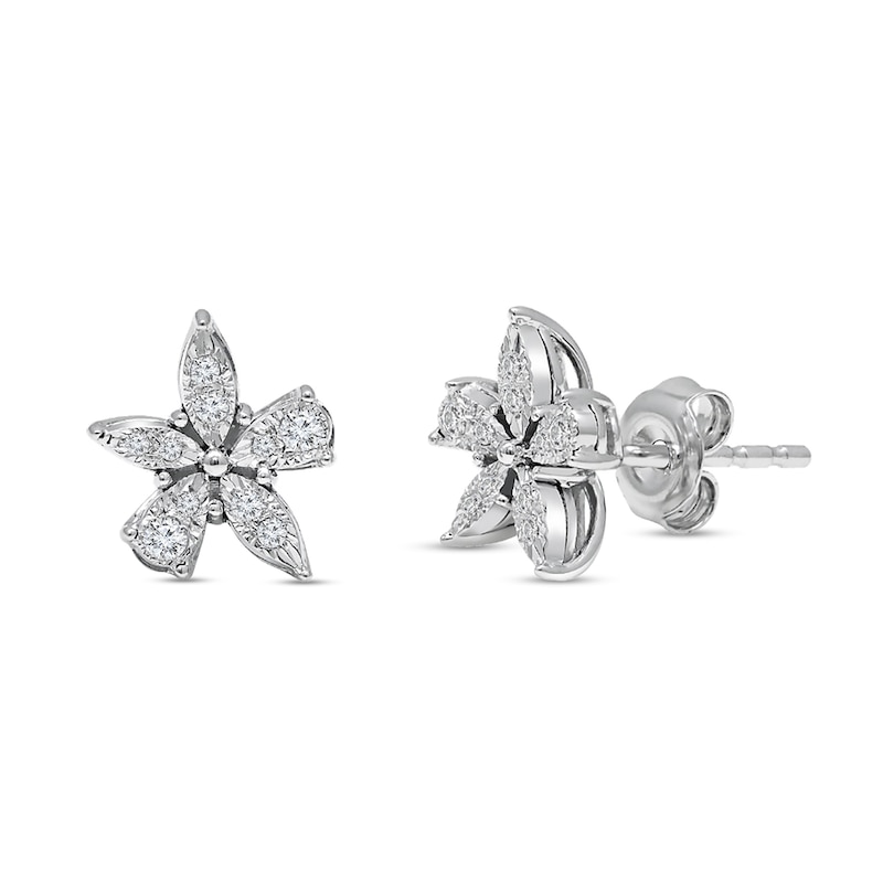 1/15 CT. T.W. Diamond Flower Stud Earrings in 14K White Gold