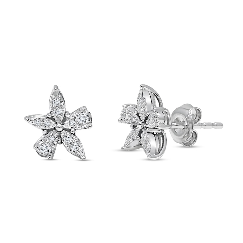 Main Image 1 of 1/15 CT. T.W. Diamond Flower Stud Earrings in 14K White Gold
