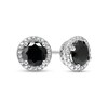 Thumbnail Image 1 of 2 CT. T.W. Black Diamond Solitaire Beaded Frame Stud Earrings in Sterling Silver