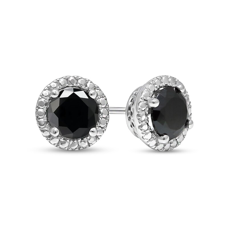Main Image 1 of 2 CT. T.W. Black Diamond Solitaire Beaded Frame Stud Earrings in Sterling Silver