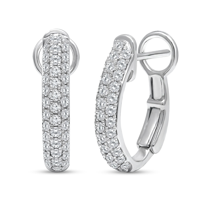 Main Image 1 of 3/4 CT. T.W. Diamond Hoop Earrings in 10K White Gold