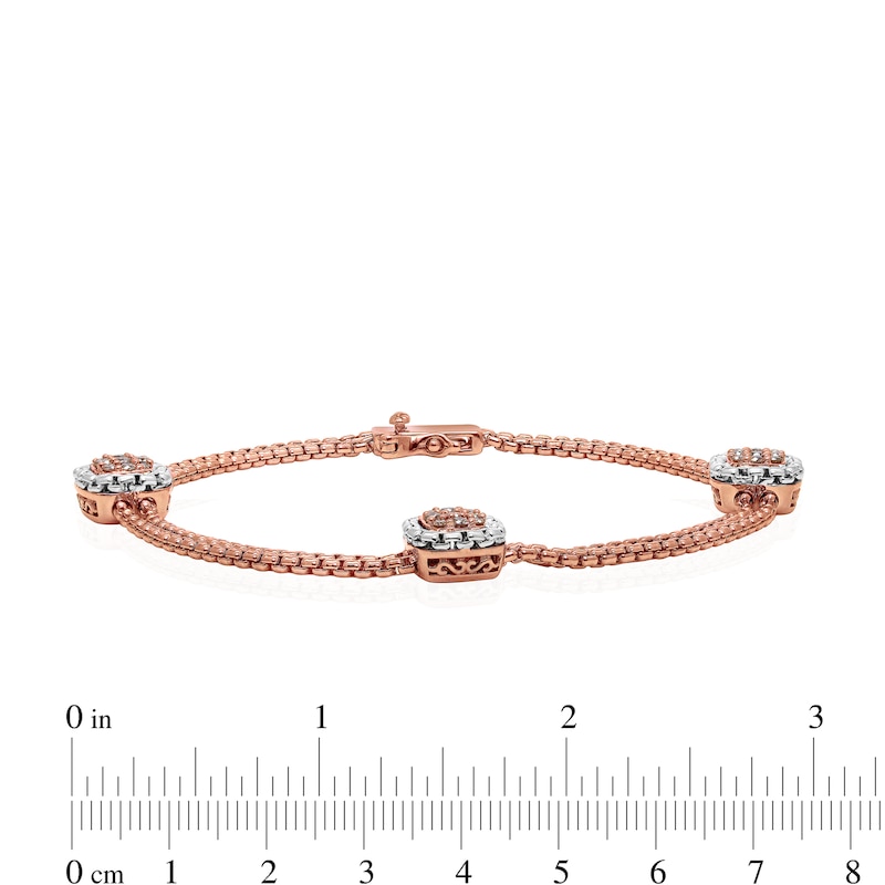 Main Image 3 of 1/3 CT. T.W. Champagne Diamond Station Bracelet in Sterling Silver with 14K Rose Gold Plate