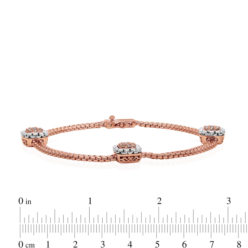 1/3 CT. T.W. Champagne Diamond Station Bracelet in Sterling Silver with 14K Rose Gold Plate