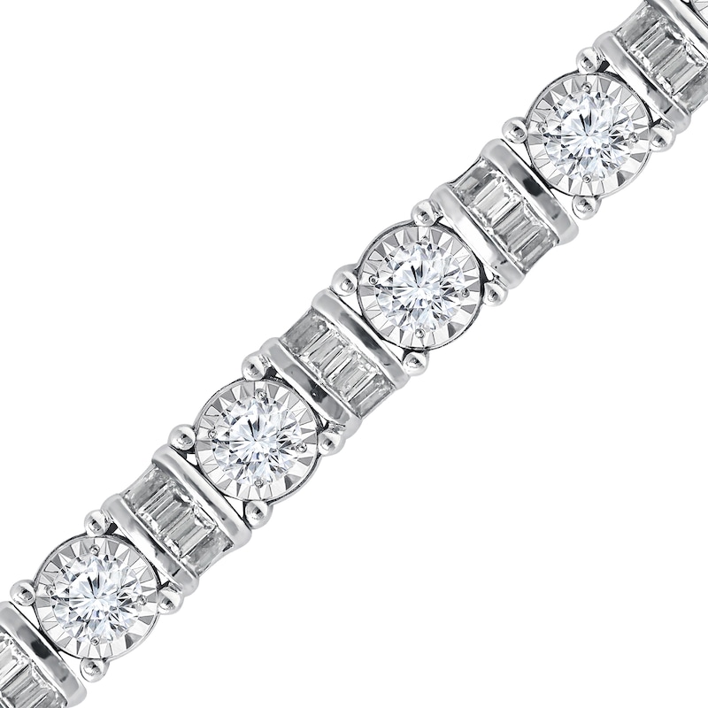 3 CT. T.W. Baguette and Round Diamond Alternating Line Bracelet in 14K White Gold – 7.5"