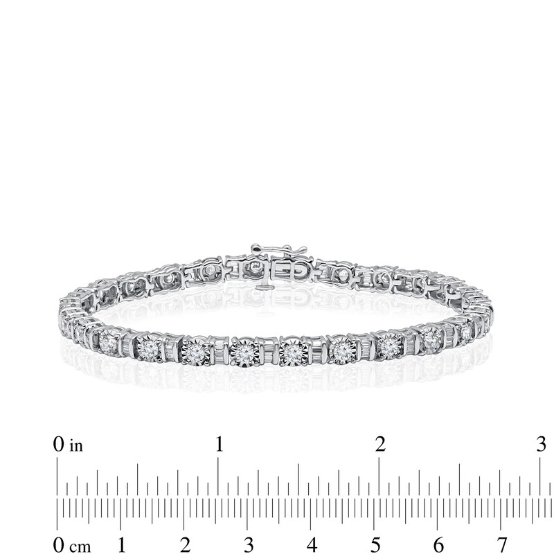 3 CT. T.W. Baguette and Round Diamond Alternating Line Bracelet in 14K White Gold – 7.5"