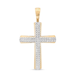 Men's 2-1/2 CT. T.W. Certified Lab-Grown Diamond Double Row Cross Necklace Charm in 14K Gold (F/SI2)
