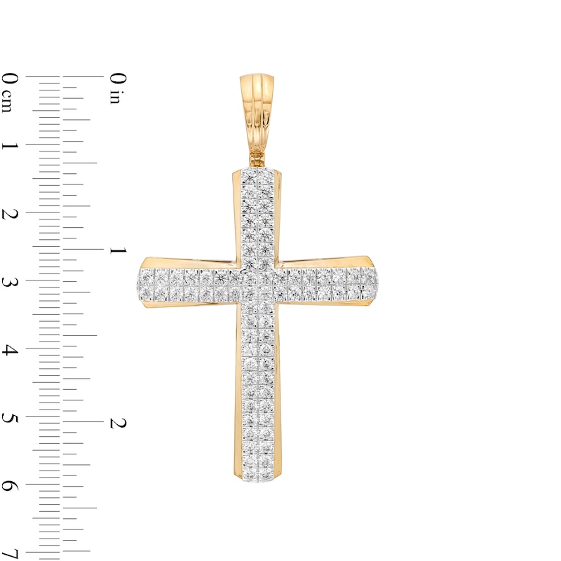 Main Image 2 of Men's 2-1/2 CT. T.W. Certified Lab-Grown Diamond Double Row Cross Necklace Charm in 14K Gold (F/SI2)