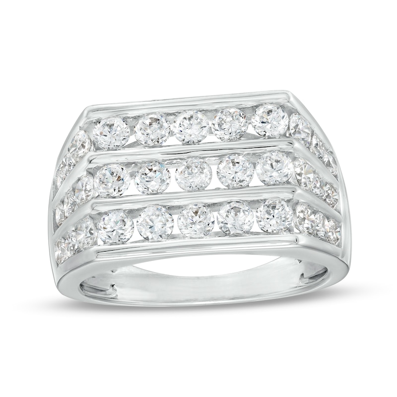 Main Image 1 of Men's 2-1/2 CT. T.W. Certified Lab-Grown Diamond Triple Row Ring in 14K White Gold (F/SI2)