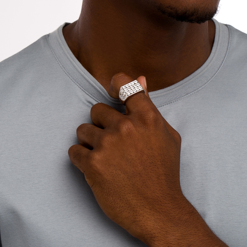 Main Image 2 of Men's 2-1/2 CT. T.W. Certified Lab-Grown Diamond Triple Row Ring in 14K White Gold (F/SI2)