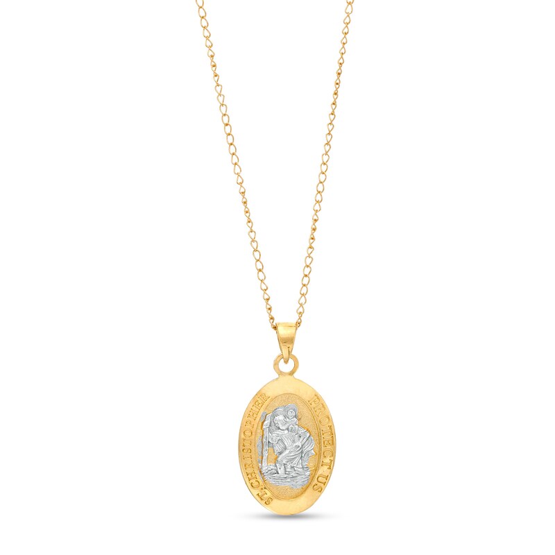 Main Image 1 of Child's Saint Christopher Oval Medallion Pendant in 14K Two-Tone Gold – 13"