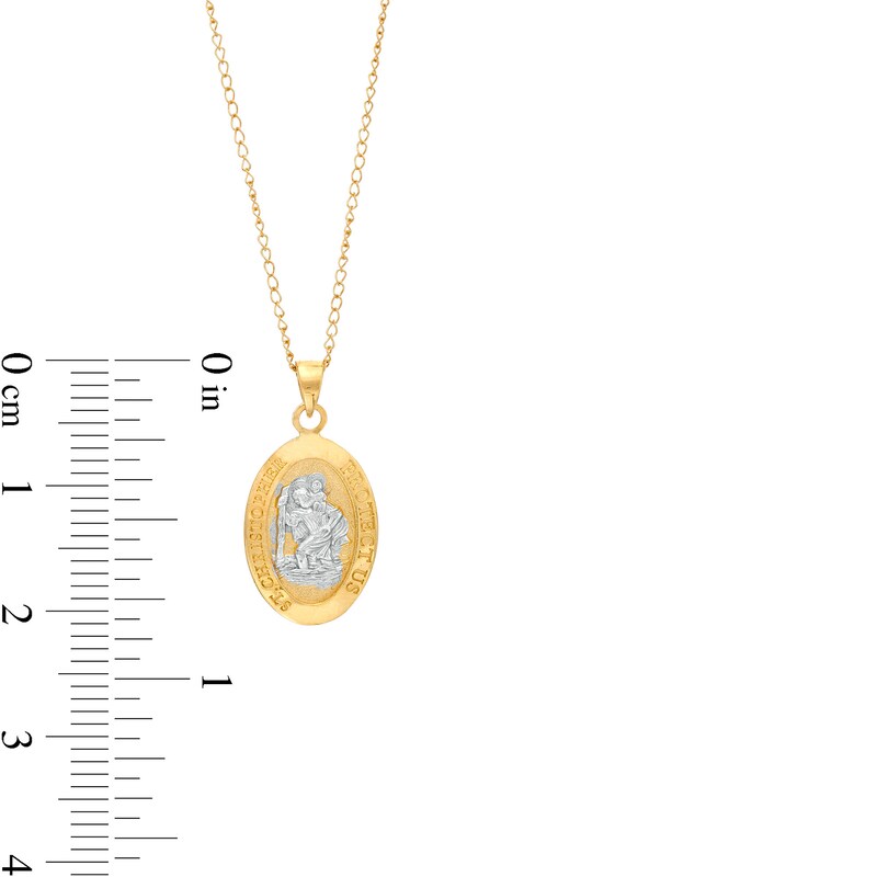 Main Image 2 of Child's Saint Christopher Oval Medallion Pendant in 14K Two-Tone Gold – 13"