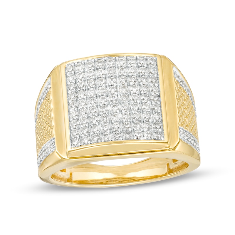 Main Image 1 of 1 CT. T.W. Square-Shaped Multi-Diamond Textured Shank Ring in 10K Gold