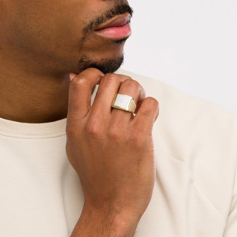 Main Image 2 of 1 CT. T.W. Square-Shaped Multi-Diamond Textured Shank Ring in 10K Gold