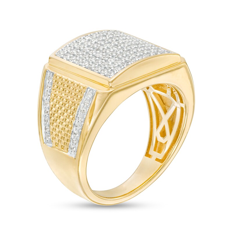 Main Image 3 of 1 CT. T.W. Square-Shaped Multi-Diamond Textured Shank Ring in 10K Gold