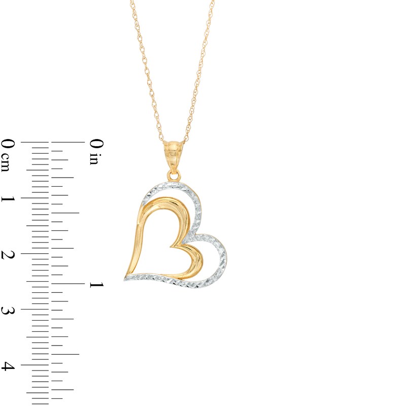 Main Image 4 of Diamond-Cut Tilted Double Heart Outline Drop Pendant in 10K Two-Tone Gold