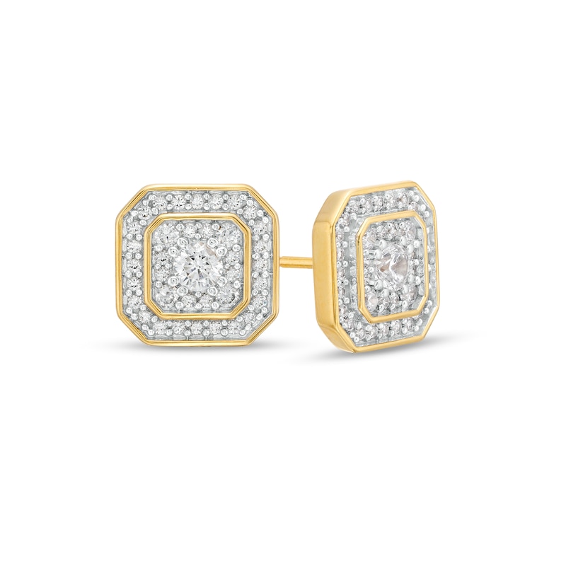 Main Image 1 of 3/4 CT. T.W. Certified Cushion-Shaped Lab-Grown Multi-Diamond Frame Stud Earrings in 14K Gold (F/SI2)