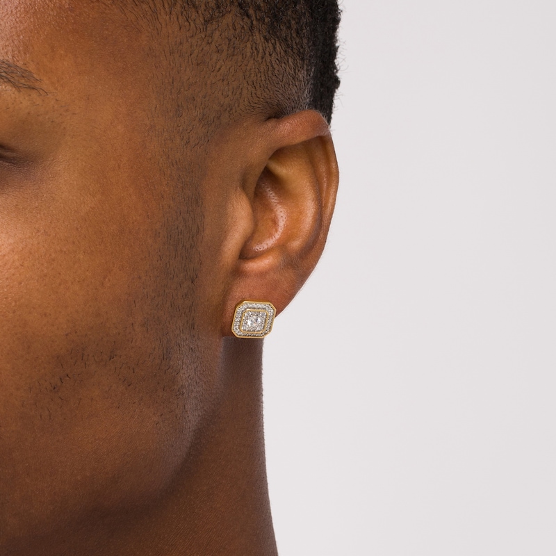 Main Image 2 of 3/4 CT. T.W. Certified Cushion-Shaped Lab-Grown Multi-Diamond Frame Stud Earrings in 14K Gold (F/SI2)