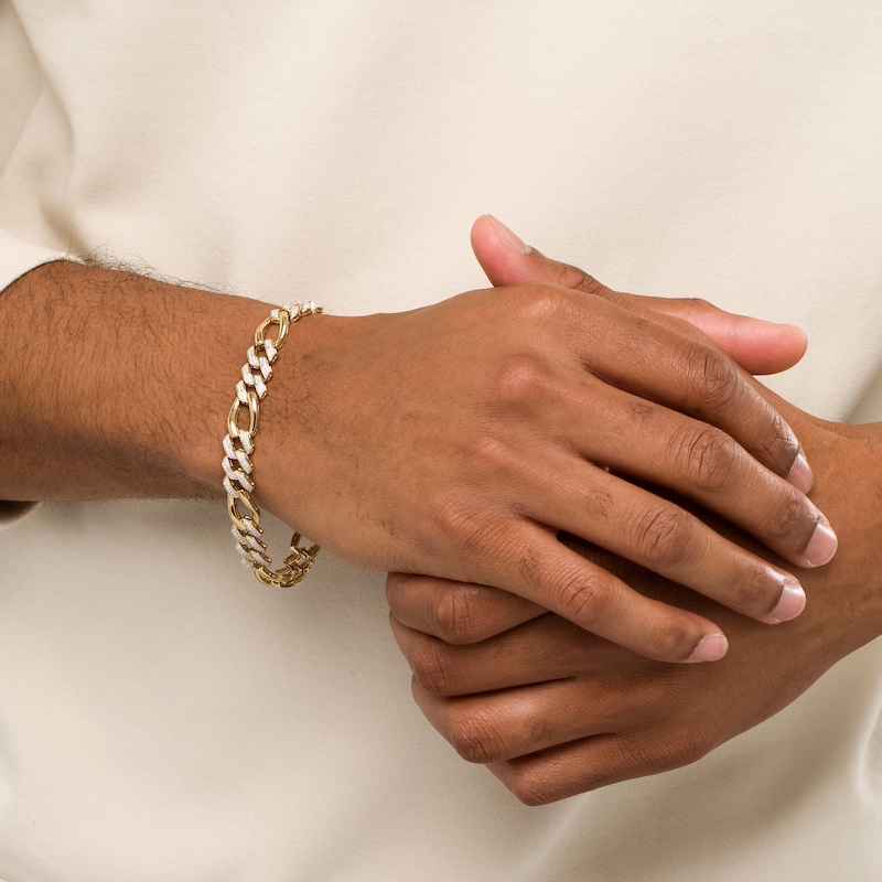 Main Image 2 of Men's 1-1/2 CT. T.W. Diamond Figaro Chain Bracelet in 10K Gold – 8.5"