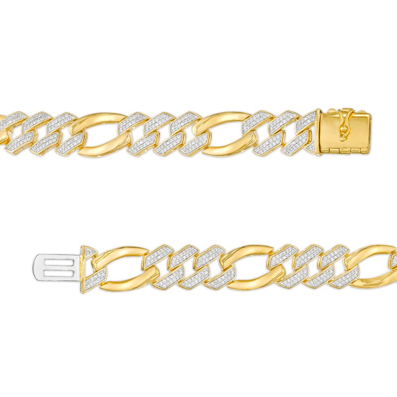 Main Image 3 of Men's 1-1/2 CT. T.W. Diamond Figaro Chain Bracelet in 10K Gold – 8.5"