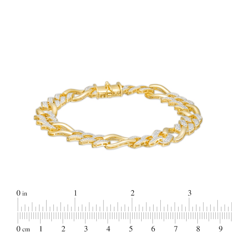 Main Image 4 of Men's 1-1/2 CT. T.W. Diamond Figaro Chain Bracelet in 10K Gold – 8.5"