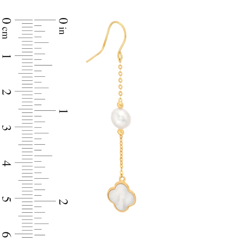 EFFY™ Collection Cultured Freshwater Pearl and Clover-Shaped Mother-of-Pearl Drop Earrings in 14K Gold