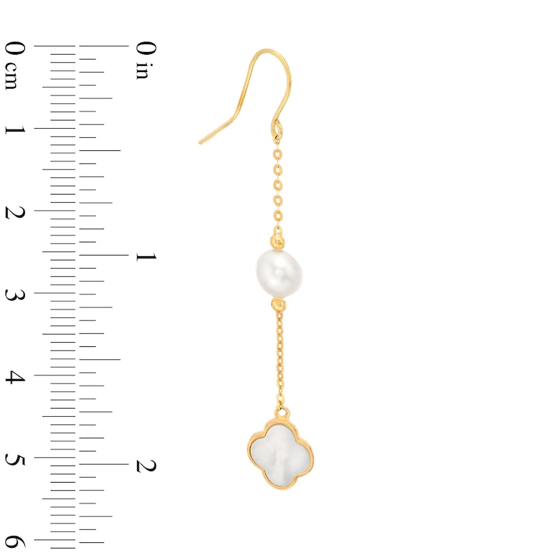 Main Image 3 of EFFY™ Collection Freshwater Cultured Pearl and Clover-Shaped Mother-of-Pearl Drop Earrings in 14K Gold