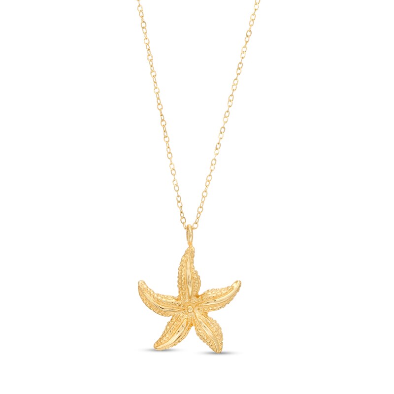 Main Image 1 of Polished and Beaded Starfish Pendant in 10K Gold – 17"