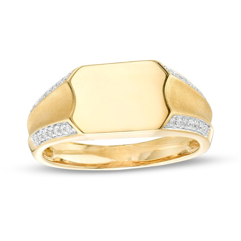 Main Image 1 of Men's 1/5 CT. T.W. Diamond Border Concave Shank Signet Ring in 10K Gold