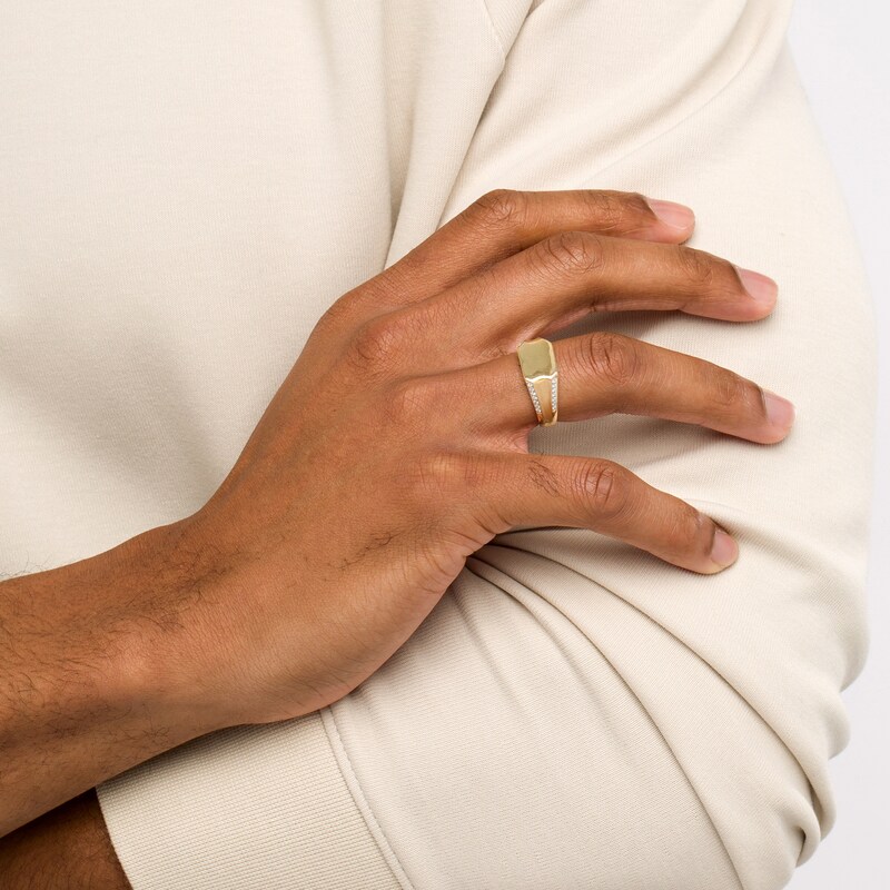 Main Image 2 of Men's 1/5 CT. T.W. Diamond Border Concave Shank Signet Ring in 10K Gold