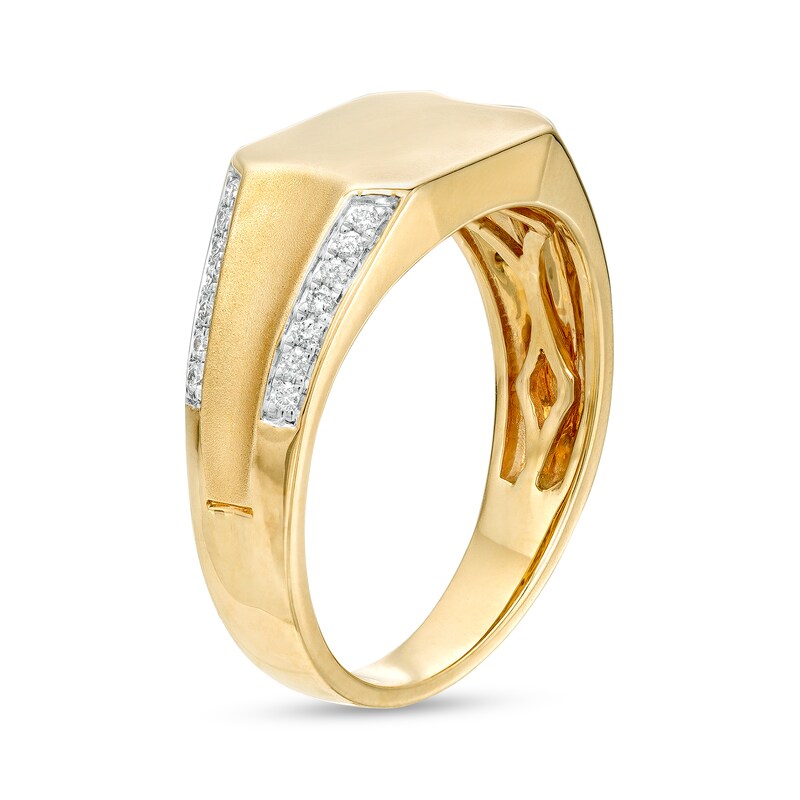 Main Image 3 of Men's 1/5 CT. T.W. Diamond Border Concave Shank Signet Ring in 10K Gold