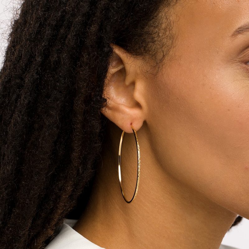 Main Image 2 of 50.0mm Diamond-Cut Continuous Tube Hoop Earrings in 10K Gold