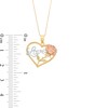 Thumbnail Image 4 of Cursive "Love" with Long Stem Rose Rope-Textured Heart Pendant in 10K Tri-Tone Gold