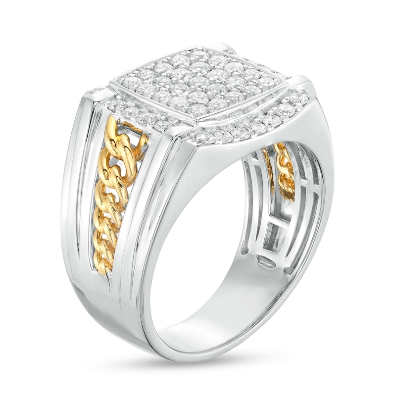 Main Image 3 of 1 CT. T.W. Cushion-Shaped Multi-Diamond Frame Curb-Style Chain Link Shank Ring in 10K Two-Tone Gold