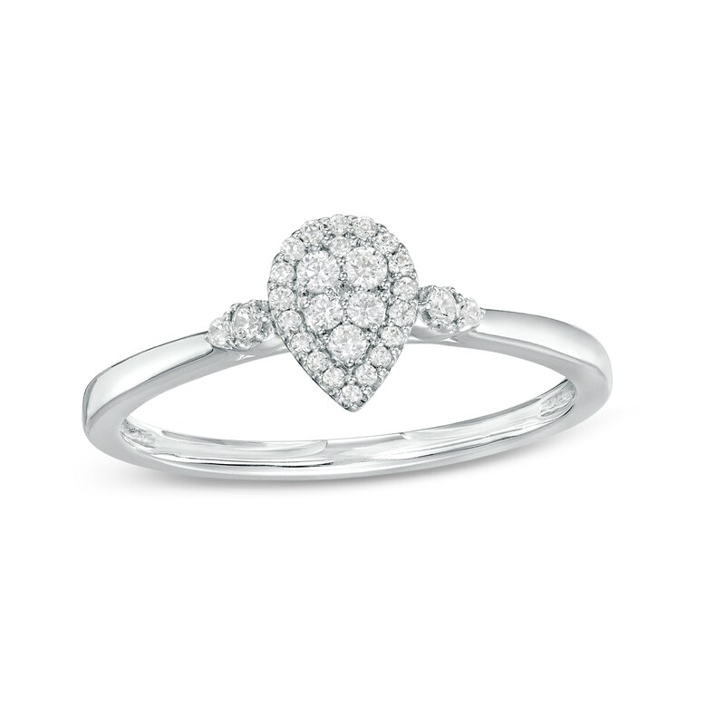 Main Image 1 of 1/6 CT. T.W. Pear-Shaped Multi-Diamond Frame Promise Ring in 10K White Gold
