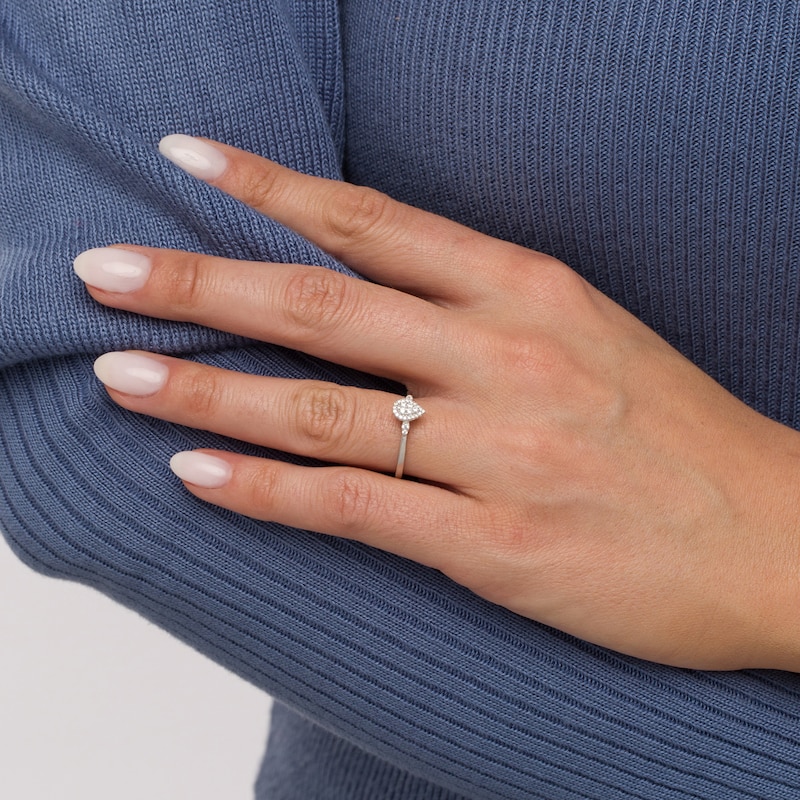Main Image 2 of 1/6 CT. T.W. Pear-Shaped Multi-Diamond Frame Promise Ring in 10K White Gold