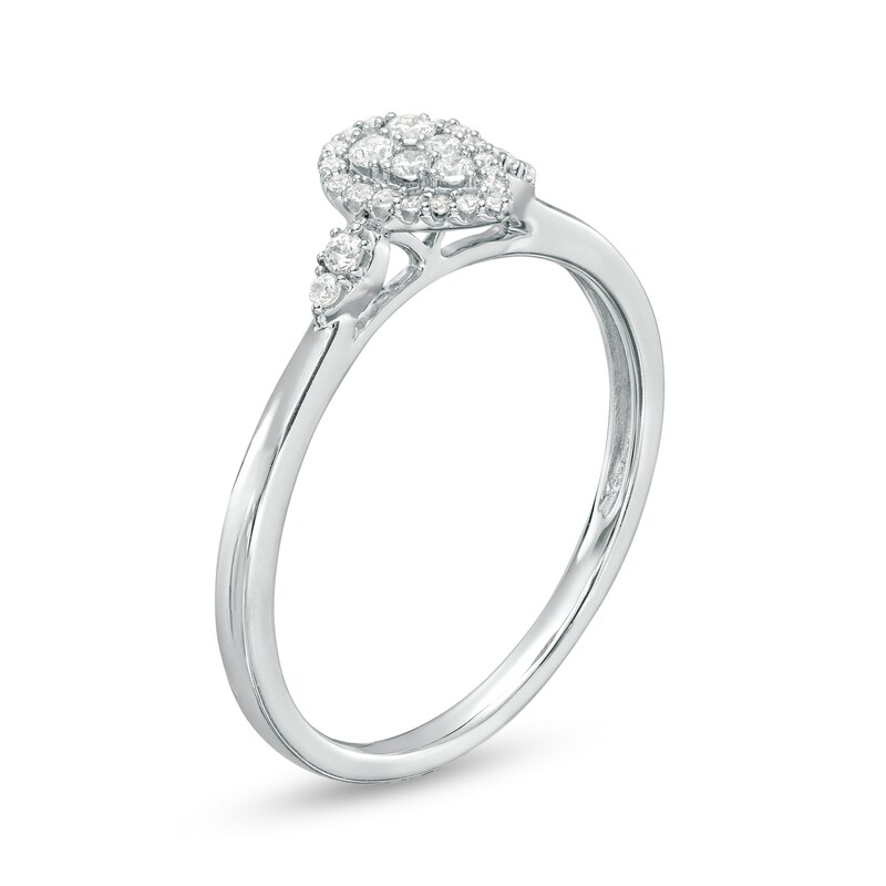 Main Image 3 of 1/6 CT. T.W. Pear-Shaped Multi-Diamond Frame Promise Ring in 10K White Gold