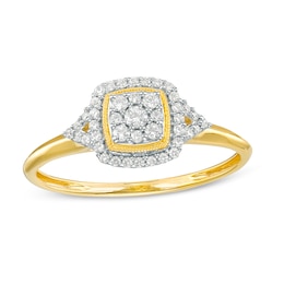 1/5 CT. T.W. Cushion-Shaped Multi-Diamond Milgrain Promise Ring in 10K Gold