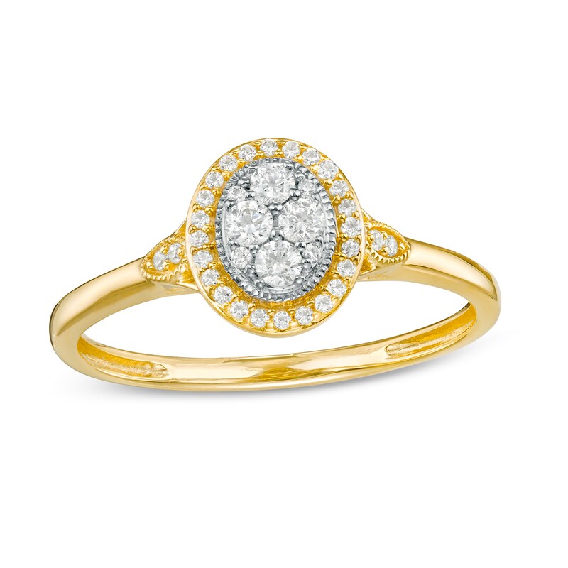 Main Image 1 of 1/5 CT. T.W. Multi-Diamond Oval Frame Vintage-Style Promise Ring in 10K Gold